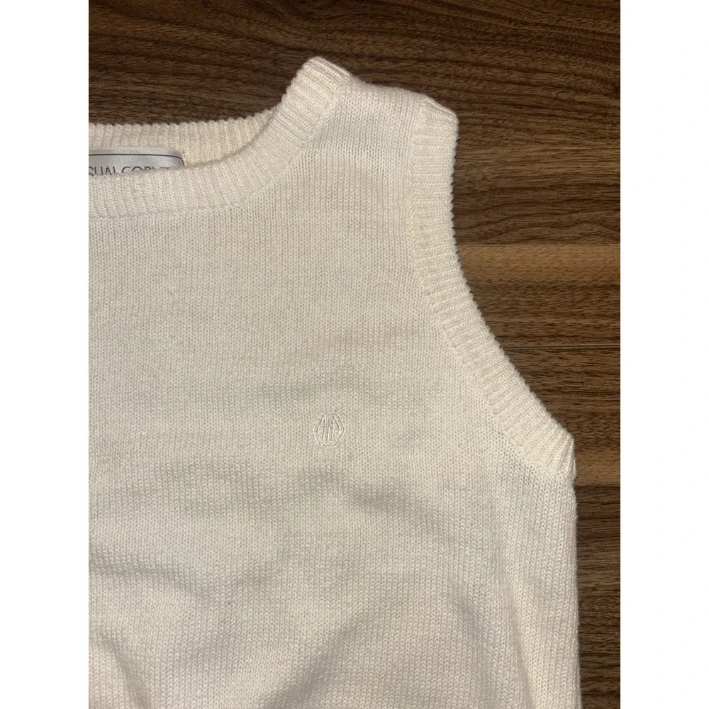 Casual Corner Cream Sweater Vest 80s 90s Cotton Ramie Women's